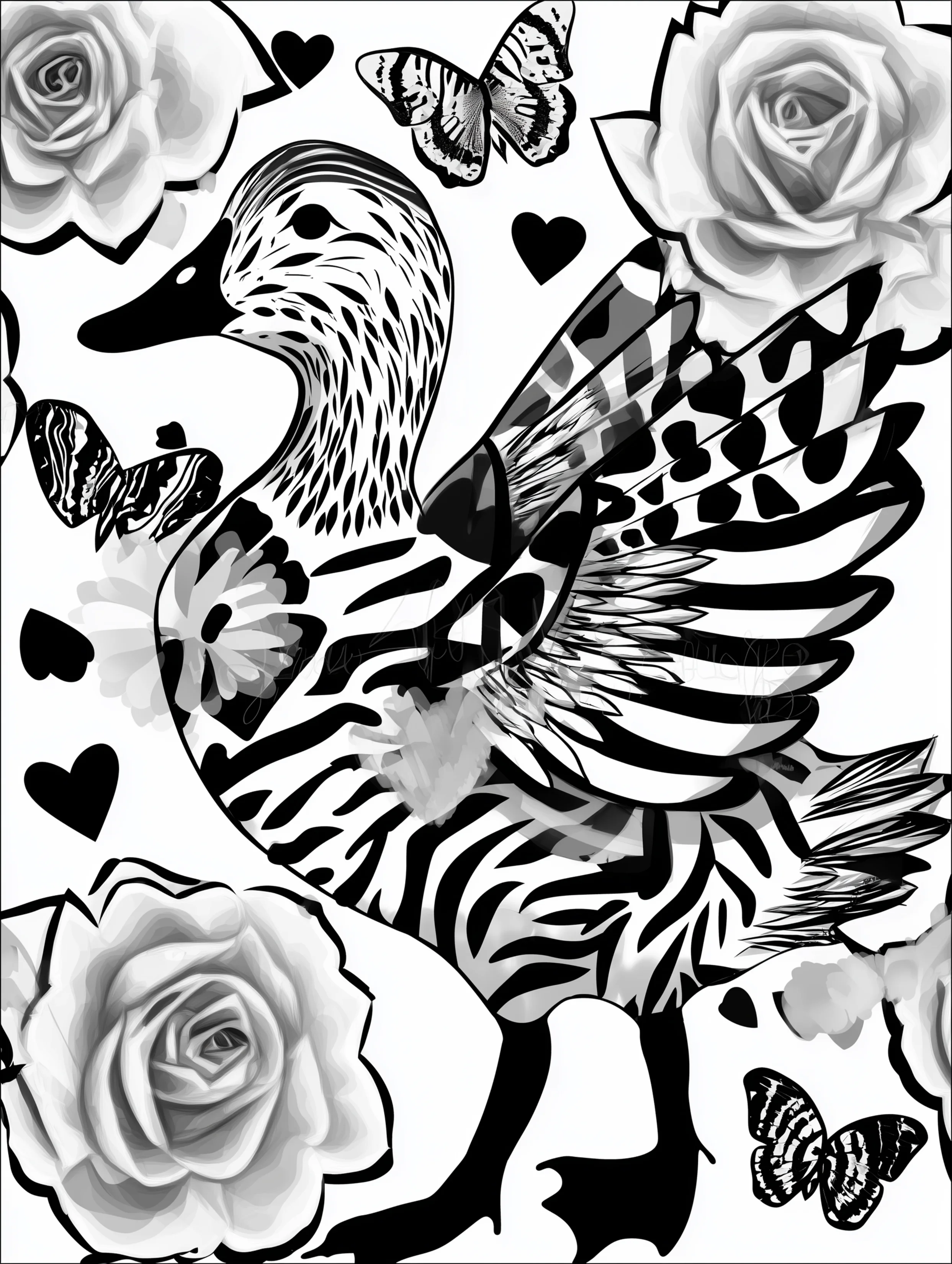 Free printable duck coloring page for adults featuring a duck with detailed textured patterns